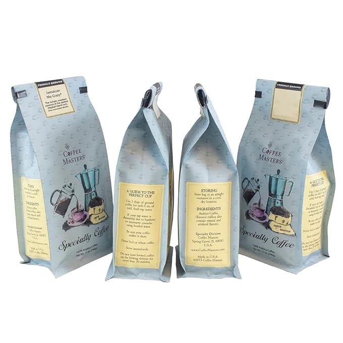 Coffee Masters Ground Coffee Sampler Caramel Kiss Jamaican Me Crazy Turtle Sundae and Salted Caramel 48 Ounce