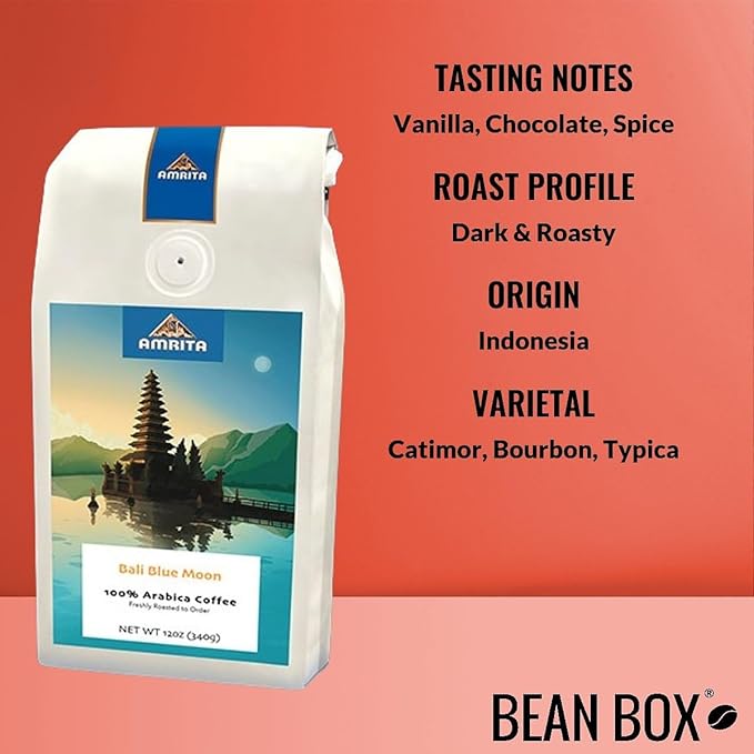 Bali Blue Moon Kintamani - Dark - Roasted by Amrita Certified Pure - Whole Bean Coffee - 2 Pound Bag