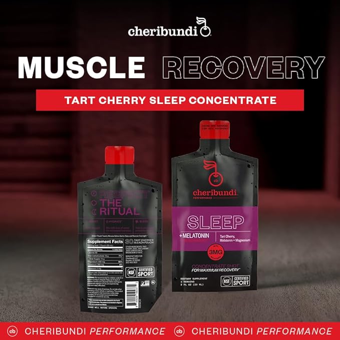 Cheribundi | 100% Tart Cherry Juice Sleep Concentrate Grab &amp Go | 2 Fluid Ounce Pouch for Maximum Recovery with 30 Tart Cherries | 90 Calories 0 Preservatives Non-GMO | 2 floz (Pack of 6