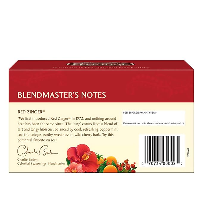 Celestial Seasonings Hibiscus Tea Red Zinger Herbal Tea Caffeine Free 20 Tea Bags (Pack of 6)