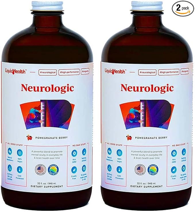 LIQUIDHEALTH Neurologic Focus Supplement - Brain Booster Nootropic Supplement for Cognitive Function Memory &amp Focus with Ginkgo Biloba Choline L-Theanine &amp Phosphatidylserine - USA Made (2
