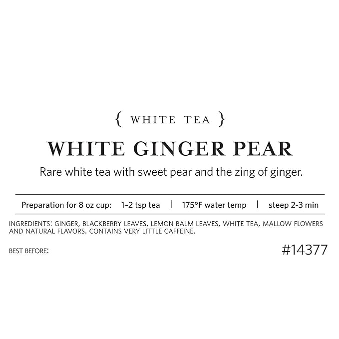 Tea Forte Premium Loose Leaf Tea Blend Resealable 1 Pound Bag Makes 160-175 Cups White Ginger Pear Tea