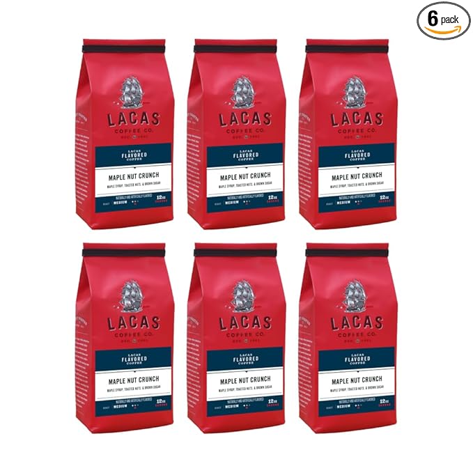 Lacas Coffee Company Medium Fine Ground Coffee 12oz Bag (6 bags Maple Nut Crunch)