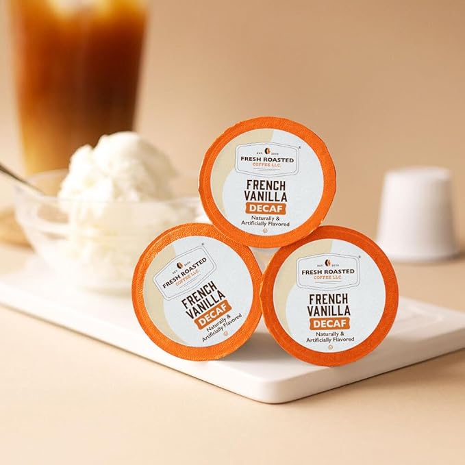 Fresh Roasted Coffee Decaf French Vanilla Flavored Coffee Pods 72 Count