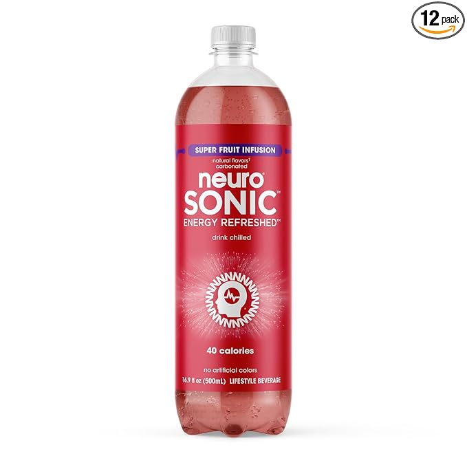 neuroSONIC | Superfruit Infusion | Functional Beverage for Focused Energy Lightly Carbonated Vegan &amp Low Sugar 16.9 Fl Oz (Pack of 12)