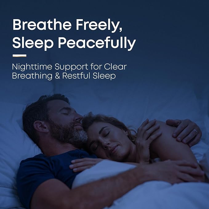 BREATHE PM Nighttime 6-IN-1 Mullein Capsules For Lung Detox for Smokers (60 Caps - 30 Days) - L-Theanine Thyme &amp Mullein Leaf Extract For Lungs - Mucus Removal Supplement - GMO-Free &amp Made