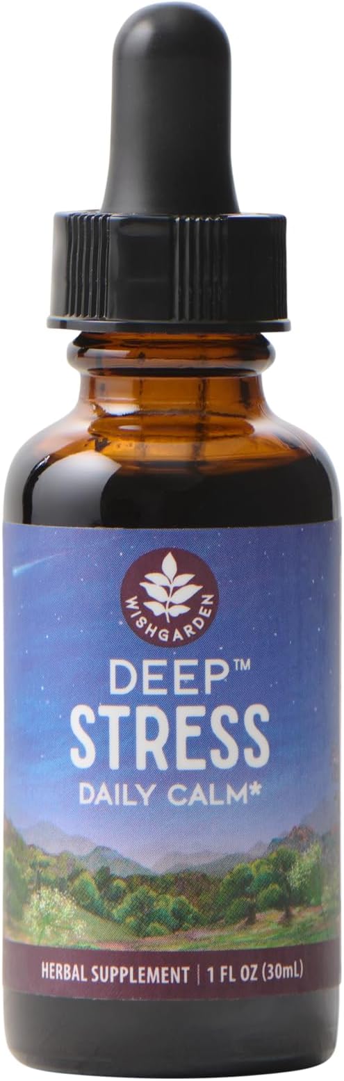 WishGarden Herbs Deep Stress with Ashwagandha - Plant-Based Liquid Herbal Adrenal Support Supplement with Ashwagandha Root and Powerhouse Adaptogens for Stress Relief Fast-Acting Stress Tincture 1oz