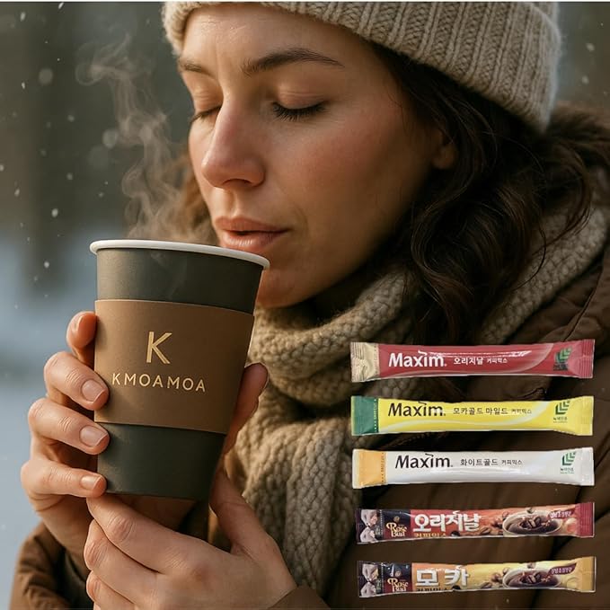 Korean Instant Coffee Packets Mix - 30 Sticks Variety Pack with Dalgona Candy &amp Rice Snacks | 5 Flavors Gift Set (Maxim Original Mocha Gold)