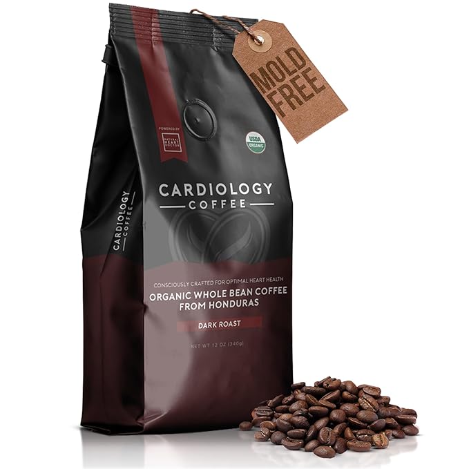 Cardiology Coffee – Whole Bean Coffee – USDA Certified Organic Mold Free 12oz Dark Roast Coffee Beans - Organic Barista-Style Beans with Antioxidant Benefits – Perfect for Heart Healthy Lifestyle