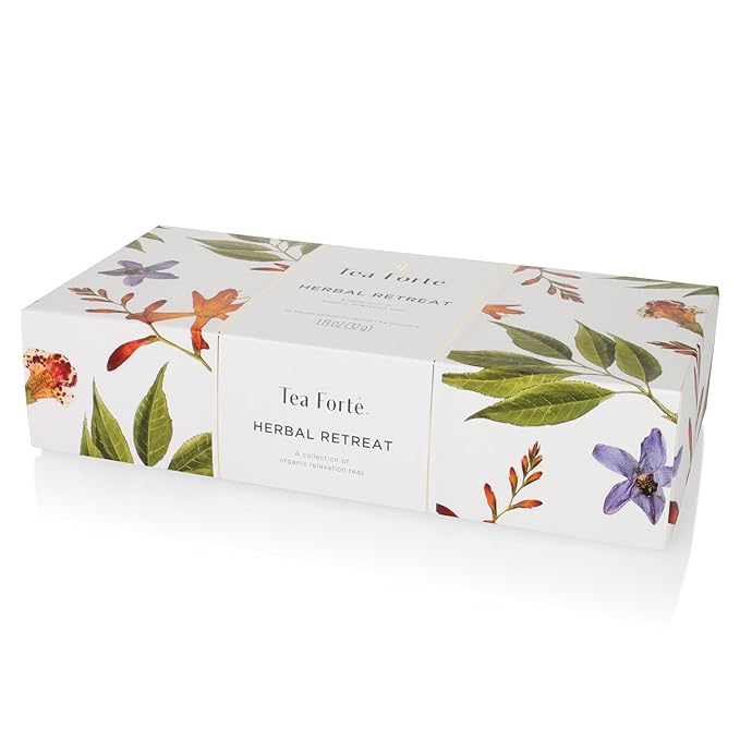 Tea Forte Premium Petite Presentation Box Gift Set Sampler 10 Count 2 of Each Blend Individually Wrapped Handcrafted Pyramid Infuser Bags Herbal Retreat Tea