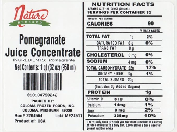 Nature Blessed 100% Pure Pomegranate Fruit Juice Concentrate - 2 Quarts (2/32 fl oz bottles) Applications: Home Wine Making Brewing Distilling Hard Cider Smoothies or Jelly.