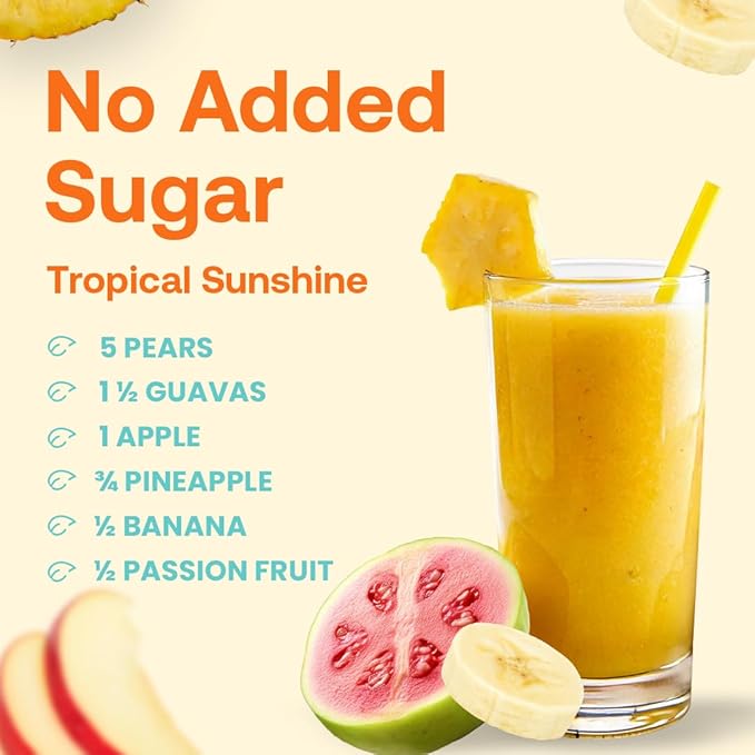 Dr. Smoothie 100% Crushed Tropical Sunshine – No Added Sugar Made with Real Fruits/Fruit Juice – Vegan No Artificial Colors or Flavors – Guava Pineapple Passion Fruit &amp Bananas – 46 oz Bottle