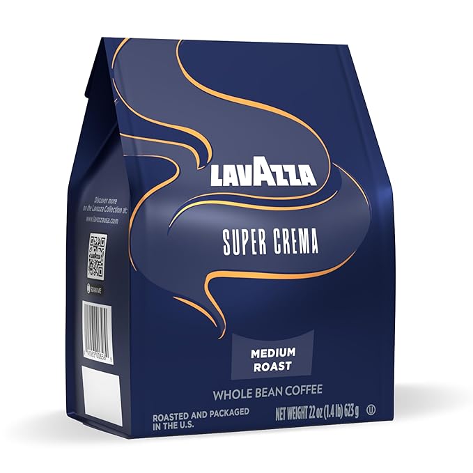 Lavazza Super Crema Whole Bean Coffee Medium Espresso Roast Arabica and Robusta Blend 22 oz Bag (Pack of 2)
