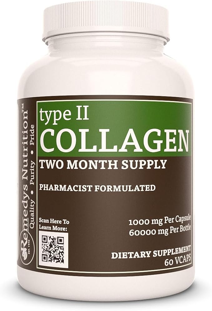 Remedy's nutrition Collagen Type 2 | 1000 mg 60 Vegan Capsules Dietary Supplement | Two Month Supply