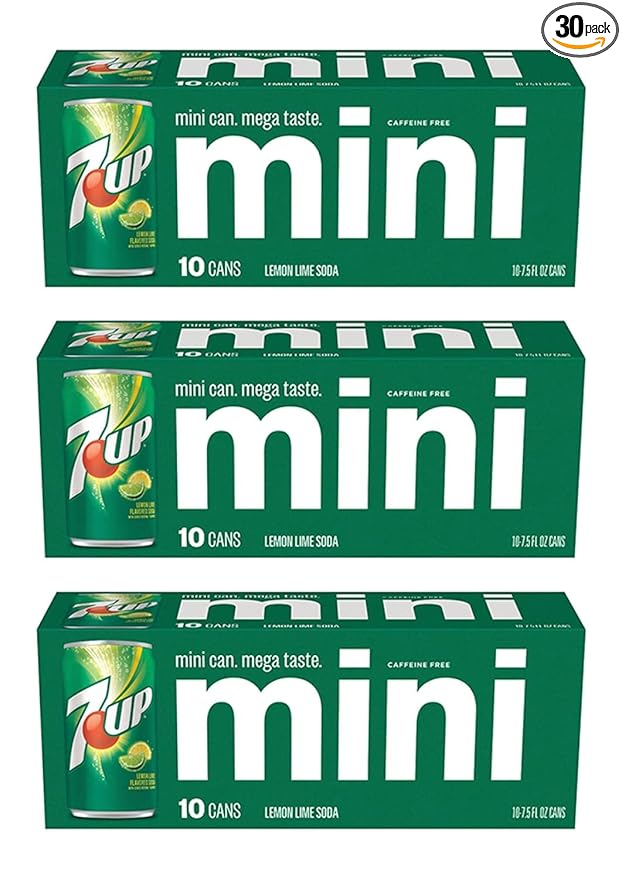 Mini 7up Sodas - 10 pack (3 cases of 10 packs for a total of 30 cans)