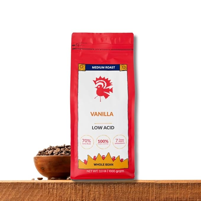 Puroast Low Acid Coffee Flavored Bean | Vanilla Whole Bean | Medium Roast | High Antioxidants &amp High pH |No Bitter Aftertaste | Reduced Heartburn &amp GERD | Suitable for Cold Brew - 2.2 LB