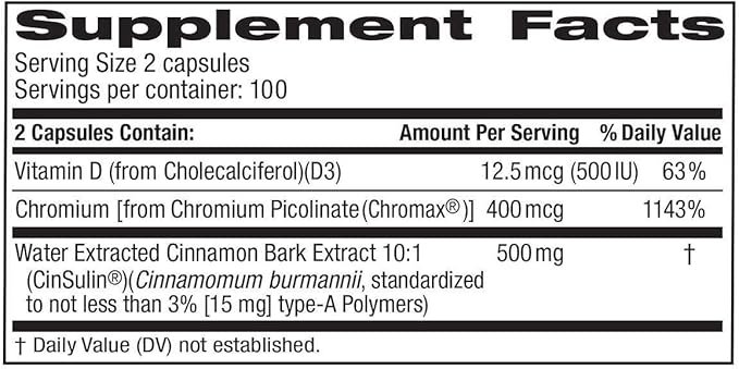 trunature Advanced Strength CinSulin 500mg. 200 Vegetarian Capsules (2 Pack)