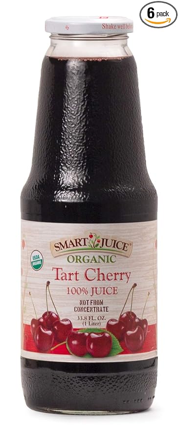 Smart Juice Organic Tart Cherry Juice - 33.8 fl oz (1L) - (Pack of 6) 100% Juice Not From Concentrate