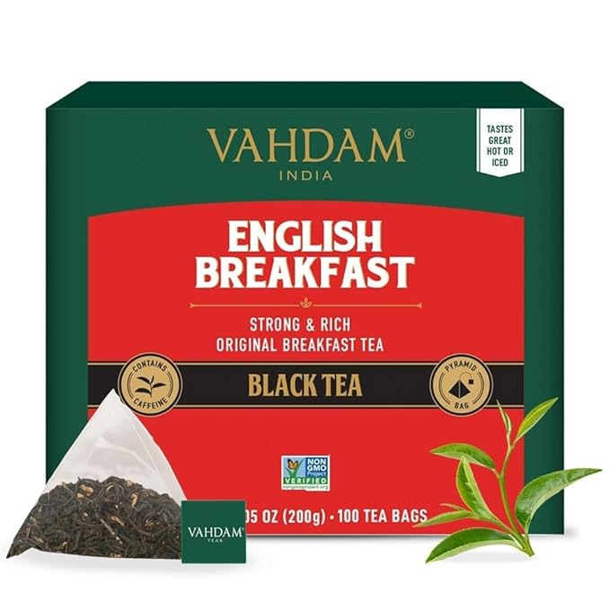 VAHDAM English Breakfast Black Tea Bags (100 Count) High Caffeine | Strong Robust &amp Flavoury | Pyramid Tea Bags | Full Bodied Black Tea Leaves