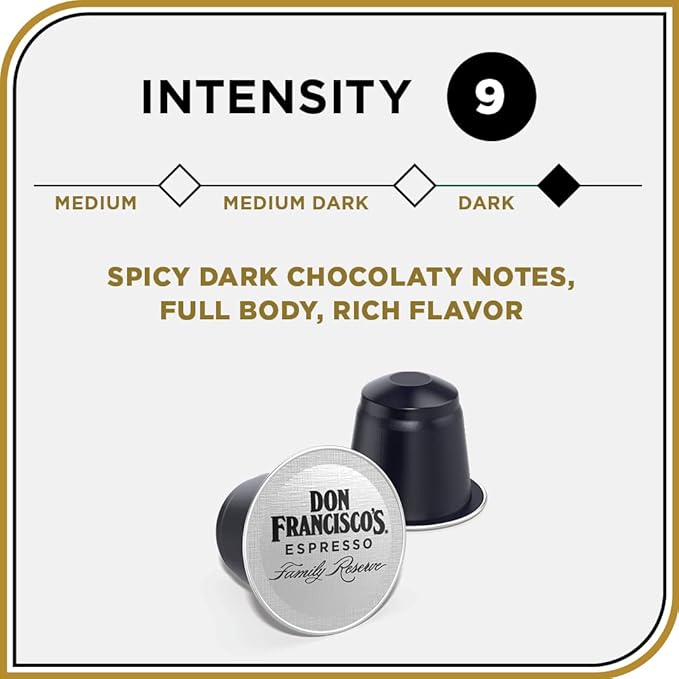 Don Francisco's Clasico Espresso Pods: 40 Recyclable Aluminum Capsules Intensity 9 Dark Roast Compatible with Nespresso Original Line Machines - Bold Cuban-Style with Spicy Chocolate Notes