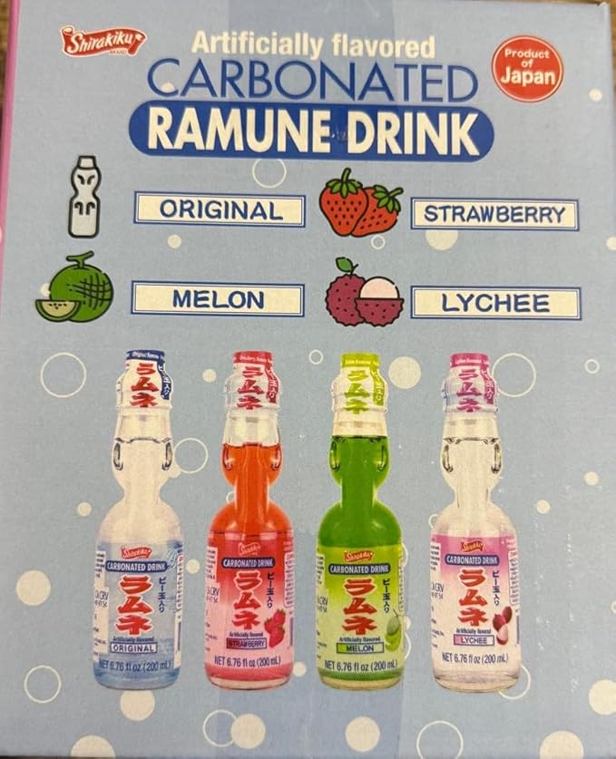 Ramune Japanese Soda Variety Pack - Shirakiku Multiple Flavors - Japanese Drink (12Pack)