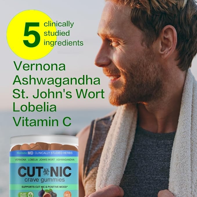 Best Quit Smoking products | Quit Vaping with 3 in 1 clinically studied Vernonia Cinerea St. John's Wort Ashwagandha | May help cut smoking | All-Natural | Sugar Free Gummies 60 counts (Berries)