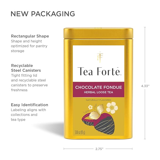 Tea Forte Chocolate Fondue Premium Loose Leaf Caffeinated Herbal Tea Blend Canister Makes 35-50 Cups