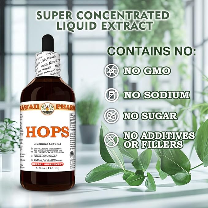 Hawaii Pharm Hops Extract Tincture for Restful Sleep and Calm Supports Digestive Comfort Promotes Relaxation Encourages Kidney Function - 4 fl.oz