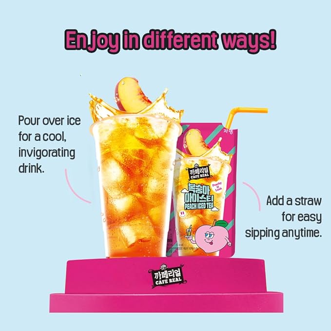 ROASTIQUE Official Cafe Real Peach - Flavored Juice Drink Pouch Peachy Lush Iced Tea Korean Convenience Store Drinks 7.77 fl oz (Pack of 10)