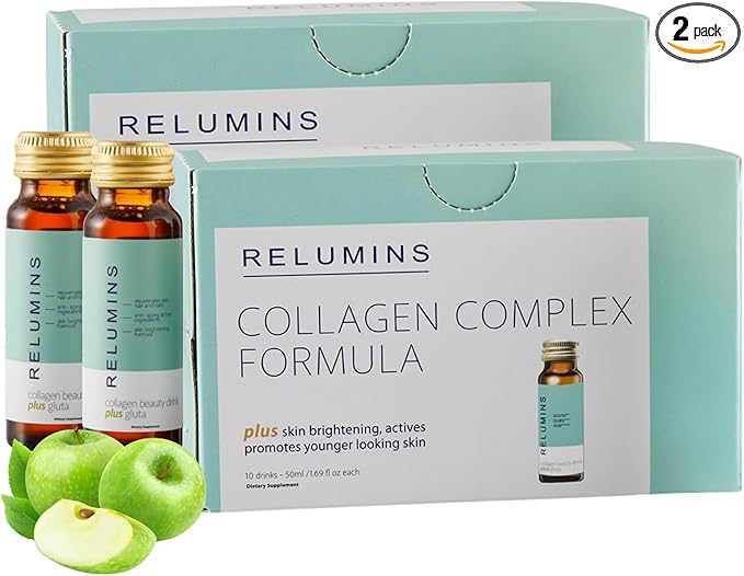Relumins World's Most Advanced Collagen Drink - 10000mg w/Glutathione &amp Antioxidants | USA's No.1 Liquid Collagen Anti-Aging Spring Glow Essentials | Apple Flavor | Made in USA - 20 Bottles