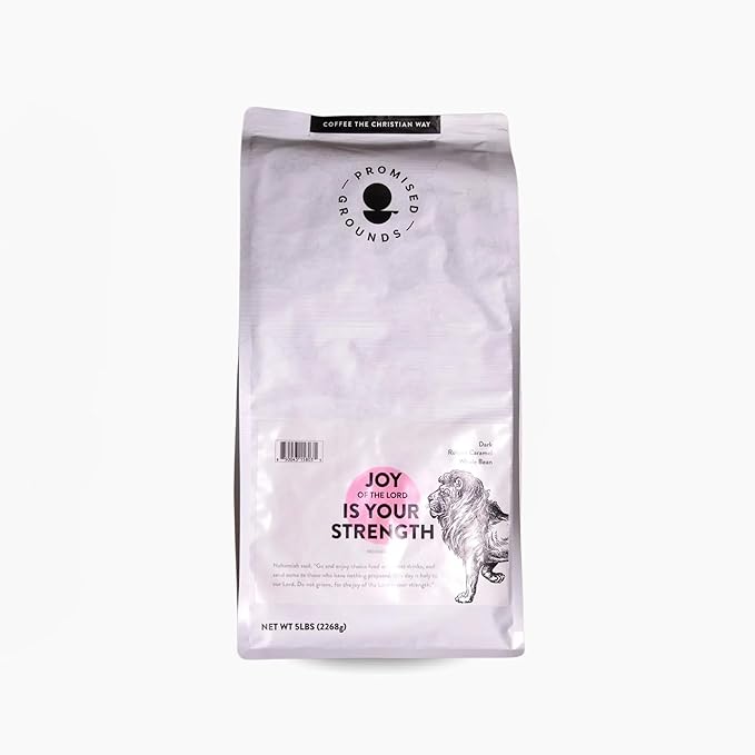 Nehemiah 8 Ground Coffee Dark Roast (5lb Bulk Bag) – Strong Full-Bodied Flavor Stone &amp Caramel Notes Resealable for Freshness – Specialty Grade Ethically Sourced Faith-Inspired Church &amp