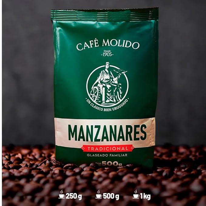 Manzanares Ground Coffee Glaseado Tradicional – Premium Uruguayan Coffee 500 g (17.6 oz) Each – Pack of 2
