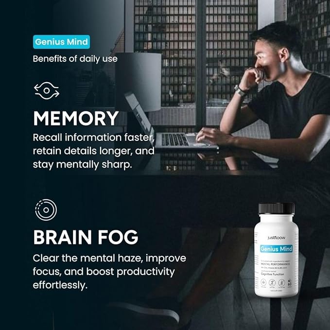 Genius Mind® Nootropic Brain Supplement Support Cognitive Function Energy Levels Focus &amp Memory Function - 17 Brain Boosting Ingredients Including Lions Mane Bacopa Ginkgo &amp Vitamin B12
