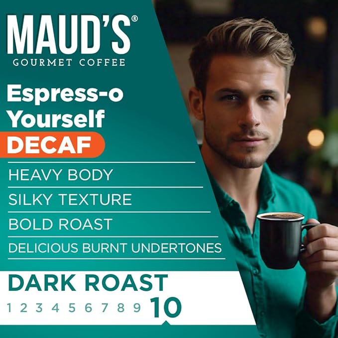 Maud's Decaf Espresso Roast Coffee Pods 100 ct Decaffeinated Dark Roast Coffee in Single Serve Pods – 100% Arabica Coffee Compatible with Keurig K Cups Maker