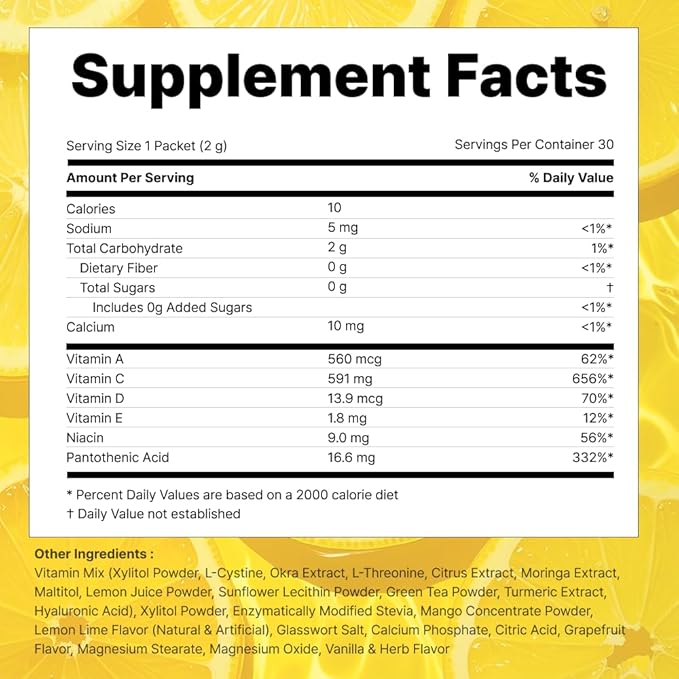 VITALBEAUTIE Super Retinol - Ingestible Liposomal Retinol &amp Vitamin C 1000mg Powder - Vegan K-Beauty Skin Supplement for Radiant Glass Skin &amp Tone Dark Spot Care 30 Packets