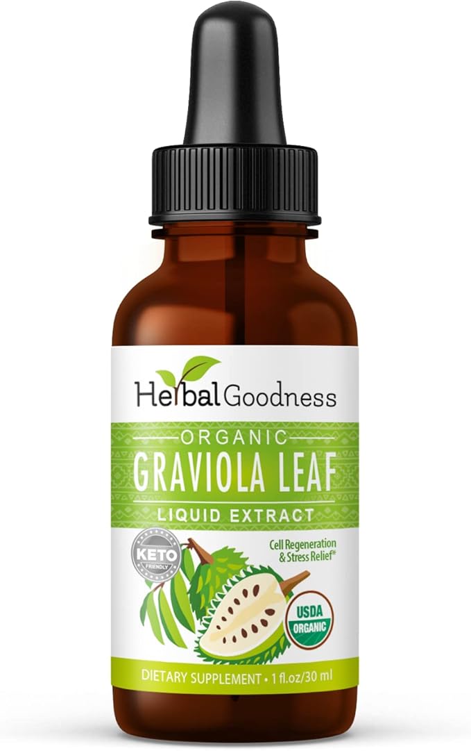 Herbal Goodness Organic Soursop Graviola Leaf Extract 1oz – 15X Concentrated Guanabana Liquid Tincture | USDA Organic &amp Kosher Certified | Supports Cell and Immune Wellness | Soursop Bitters Liqui