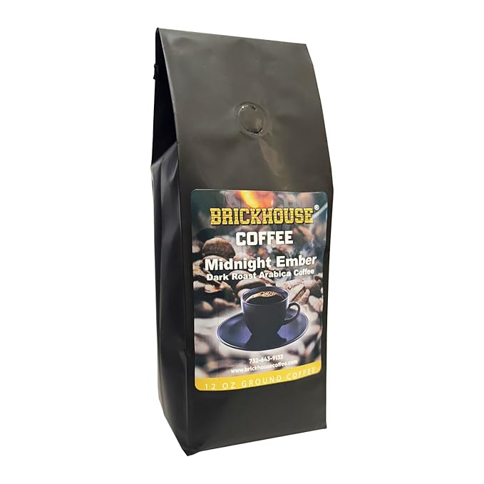 Brickhouse Coffee Midnight Ember Dark Roast 100% Arabica Ground Coffee Bold &amp Smoky Flavor 4 x 12oz Bags