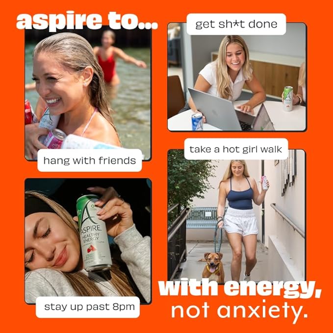 ASPIRE® Mango Lemonade Healthy Energy Drink 80mg Natural Caffeine Zero Sugar No Carbs Keto Friendly 12 Pack Green Tea Sugar Free Drink Low Caffeine Zero Calorie
