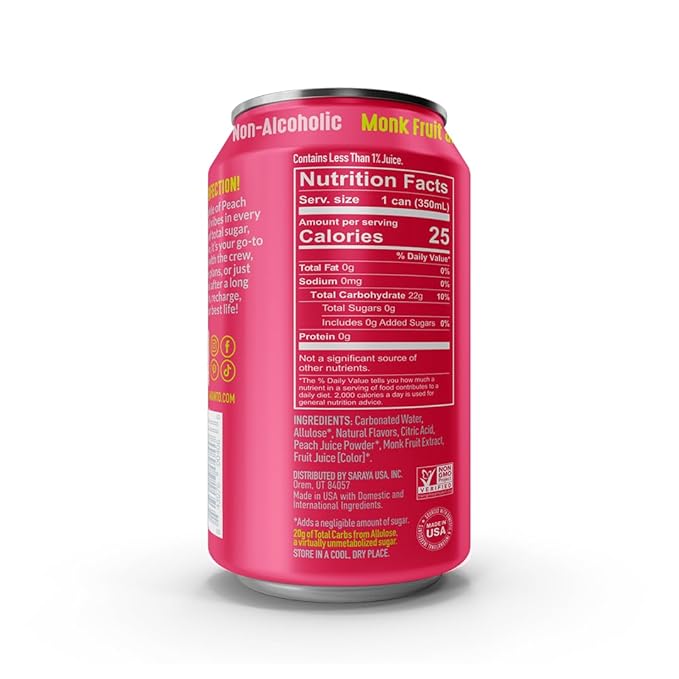Lakanto Sparkling Peach Bellini Mocktail Non Alcoholic Drink - 0g Sugar Naturally Sweetened with Monk Fruit &amp Allulose Ready to Drink Better for You Soda Pop (24 Pack)