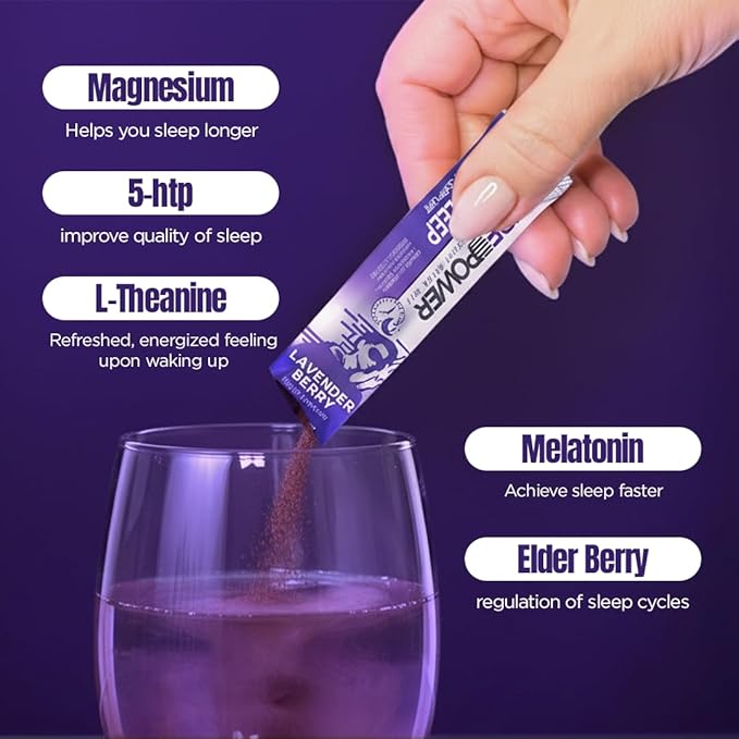 QURE Deep Sleep Aid Drink Mix w/ 5mg Melatonin &amp L-Theanine for Stress Relief | Non - Habit Forming Magnesium &amp 5 - HTP Powder | Alkaline Hydration | 15 Sticks (1 Box)