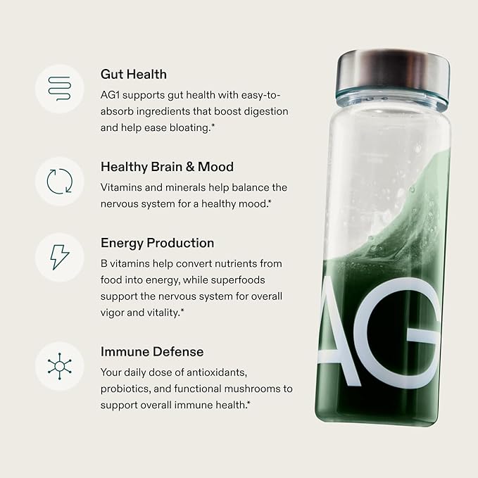 AG1 Greens Powder Supplement | Improve Gut Health | Multivitamin Probiotic Gluten Free Vegan and Keto Friendly | 75 Vitamins (Athletic Greens) - 2 Pack Classic Formula (30 Servings Per Pouch)