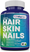 VitaMed Hair Skin &amp Nails – Biotin 5000 mcg Collagen OptiMSM Keratin Hyaluronic Acid &amp Silica | Supports Hair Growth Radiant Skin Strong Nails | Halal Non-GMO Gluten-Free – 60 Beauty
