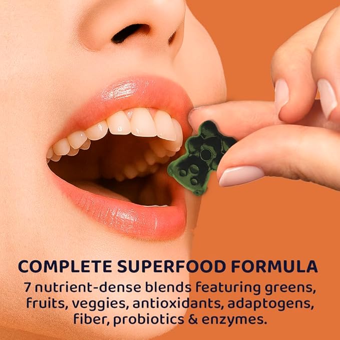 Super Greens Gummies for Adults – 7-in-1 Whole Food Supplement Spirulina Lion’s Mane Probiotics Fiber &amp Digestive Enzymes Vegan Sugar-Free Digestive &amp Immune Support 120 Gummies