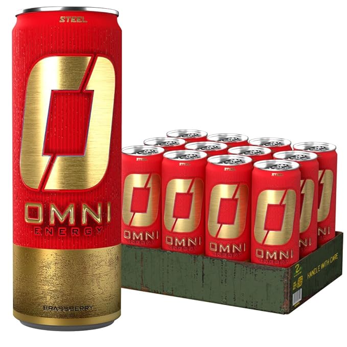 OMNI Energy Drink Brassberry 12pk (Pack of 12) | 200mg Clean Caffeine B Vitamins | Sugar Free | Sparkling