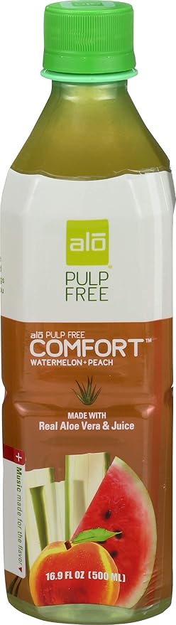 Alo Pulp Free Comfort Aloe Vera Juice Drink Watermelon and Peach 12 Count