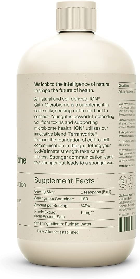 ION* Intelligence of Nature Gut Support Liquid Supplement - Gut &amp Digestive Health Liquid Drops Cleanse &amp Detox with Humic Extract for Women &amp Men Adults &amp Kids 4+ - 32 fl oz (Pack o