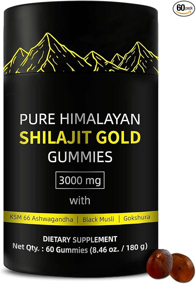 Shilajit Gummies | Alpha Gummies for Men | Lab Tested I No Added Sugar | Ashwagandha Gokshura | Fulvic Acid &amp 85+ Trace Minerals for Men Women | Non-GMO | 60 Gummy
