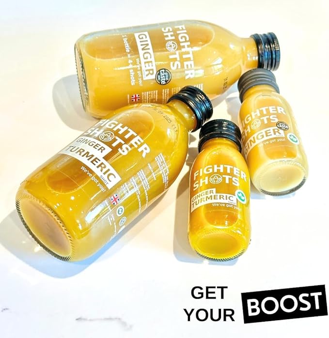 Fresh and Fiery Ginger + Turmeric - Reduces Bloating Boosts Immunity - 100% Natural with No Preservatives - Perfect Morning/Post Workout Pick Me Up 12 Pack