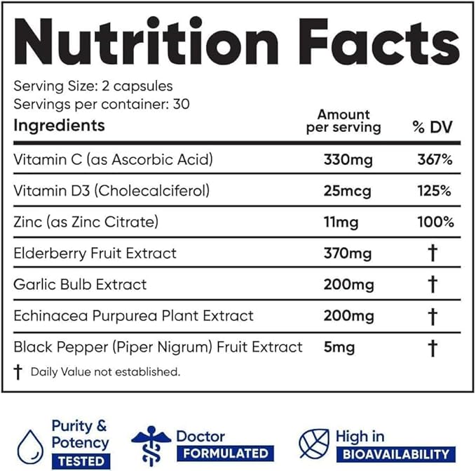 Immuneti Advanced Immune Support – Doctor Formulated 6-in-1 Daily Immunity Supplement – Made in USA – with Vitamin C D3 Zinc Elderberry Garlic &amp Echinacea - Vital Nutrients &amp Antioxidants