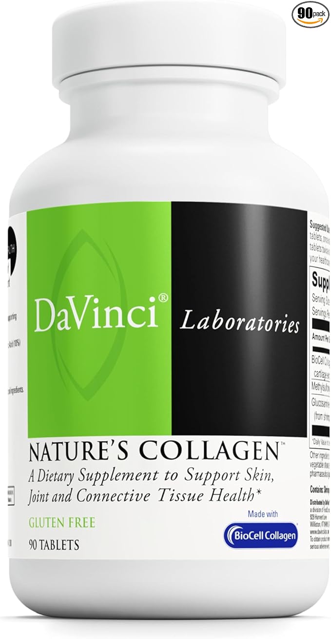 DAVINCI Labs Natures Collagen - BioCell Collagen Supplement with MSM &amp Glucosamine - Helps to Support Joint Health Skin Health &amp Connective Tissues - Gluten-Free - 90 Tablets